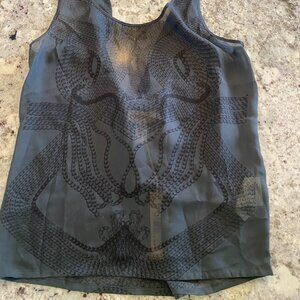 Diesel Chain Print Sheer Top with thin black chain back detail